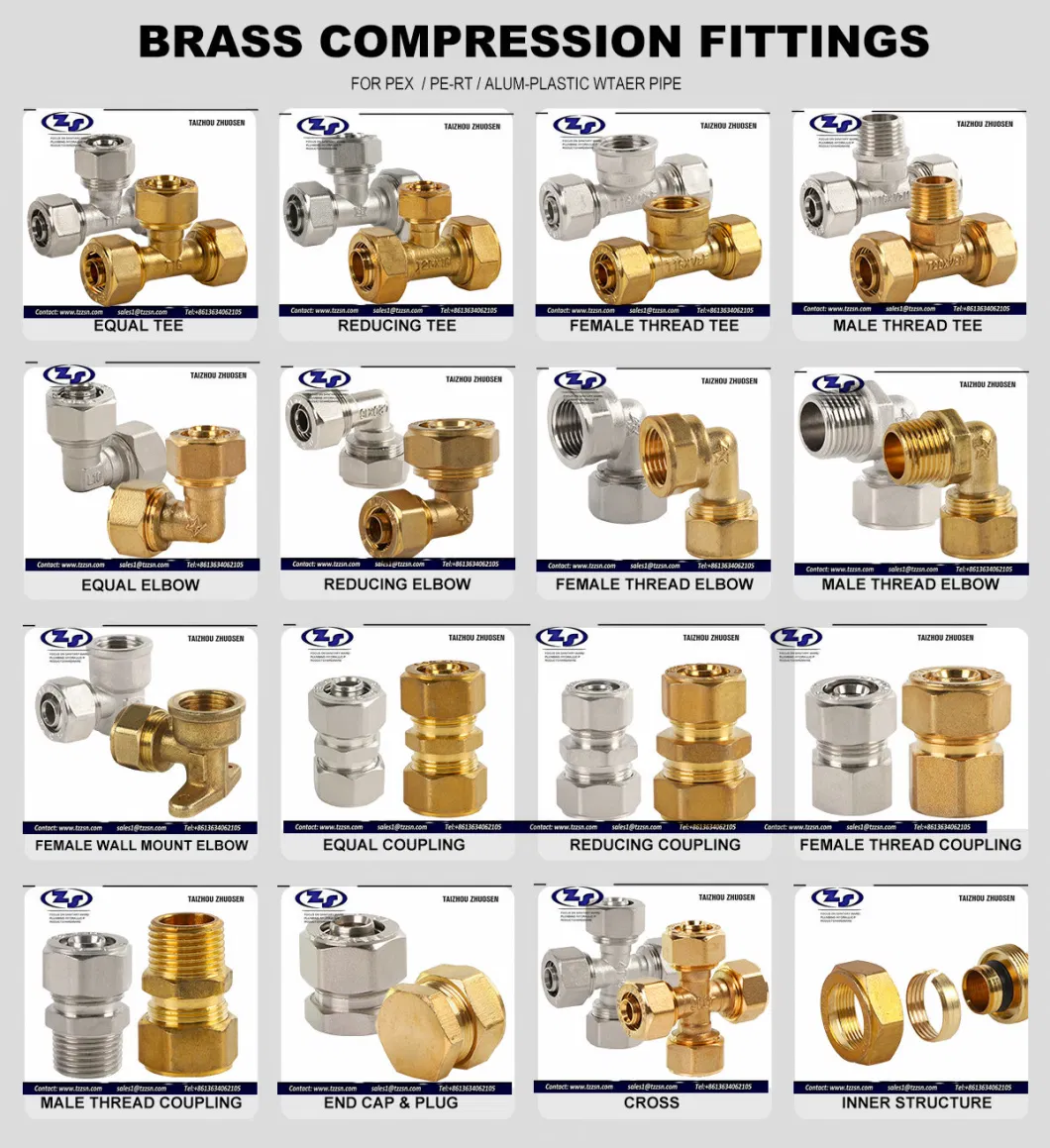 2way Pex-Al-Pex Brass Compression Pipe Fitting for Water Manifold