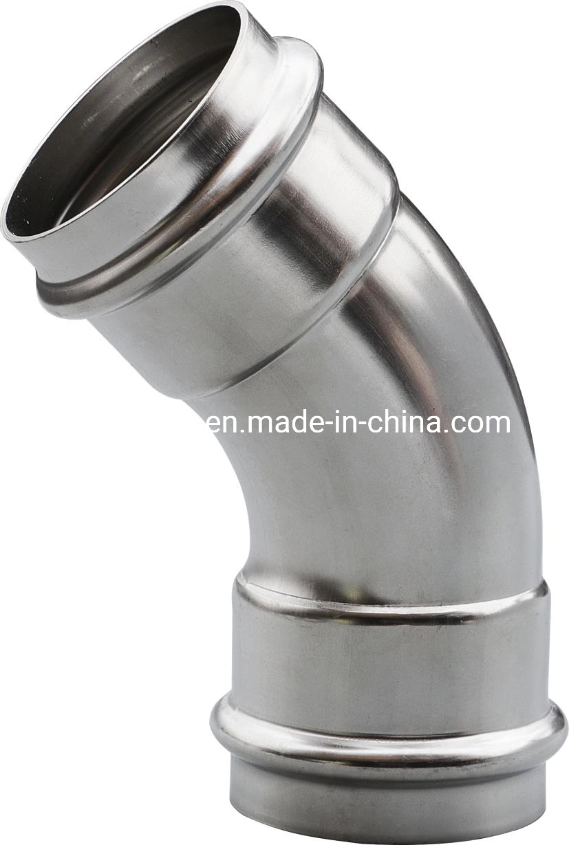 90 Degree V Profile Equal Elbow Stainless Steel Pipe Press Fitting