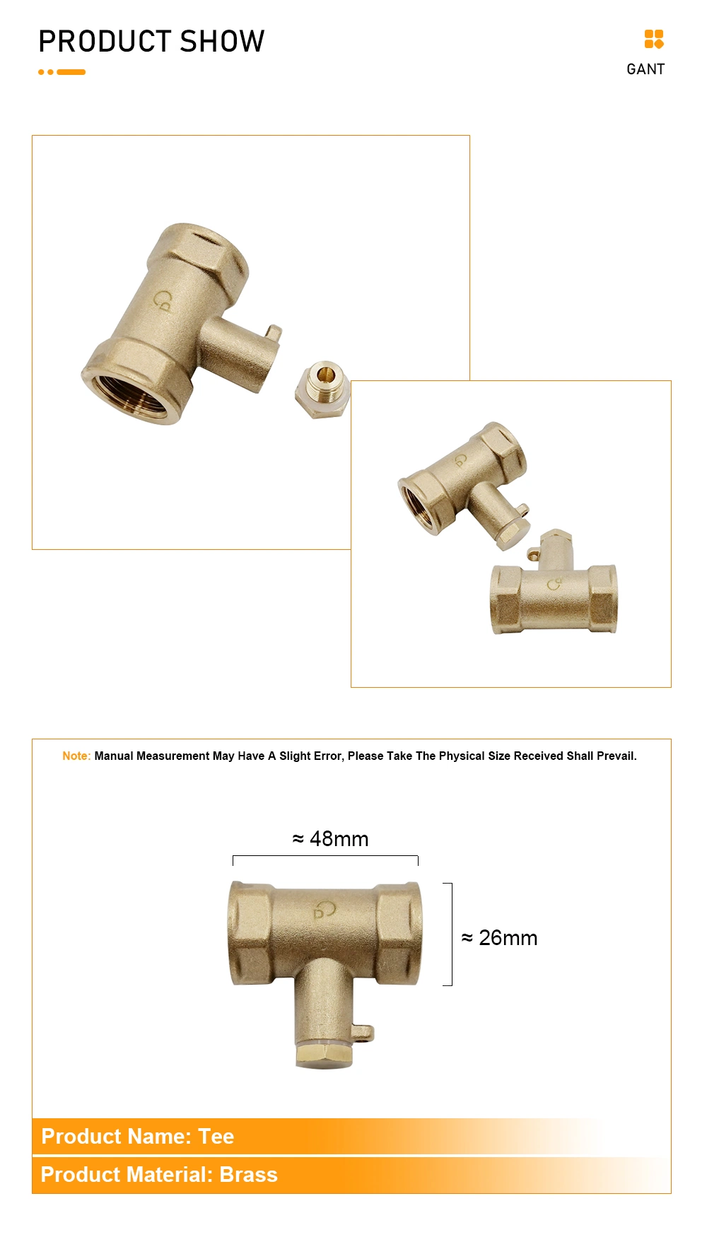 Easily Connection Pex Pipe Copper Fittings Brass Pipe Hose Tube Fitting Brass Compression Fitting for Copper Pipe