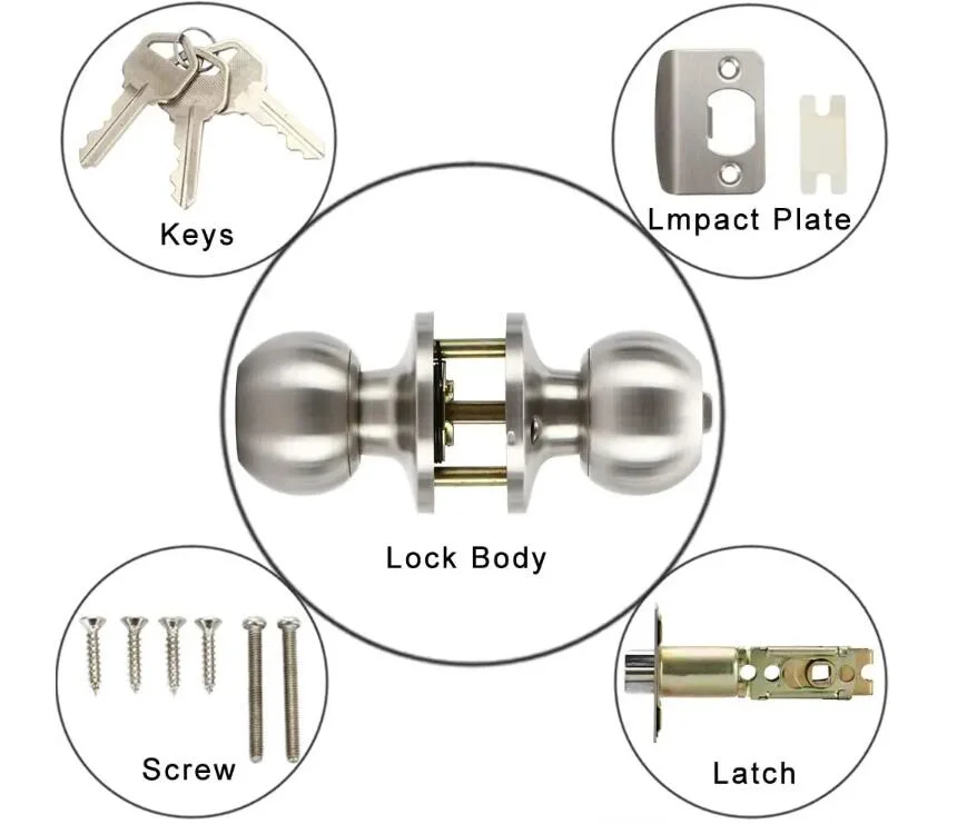 Stainless Steel Entrance Cylindrical Lock Door Knob Locks with Keys Press Button