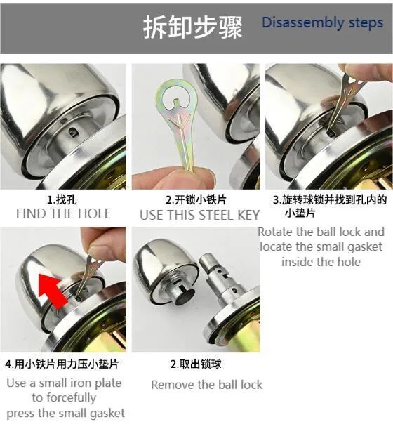 Stainless Steel Entrance Cylindrical Lock Door Knob Locks with Keys Press Button