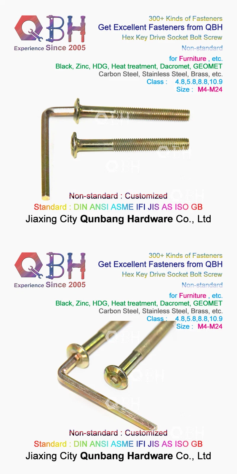 Qbh Brass Copper Carbon Steel Stainless Steel Aluminum Half Threaded Hexagon Hexagonal Hex Key Drive Socket Spare Bolt Screw Chair Leg Furniture Fittings