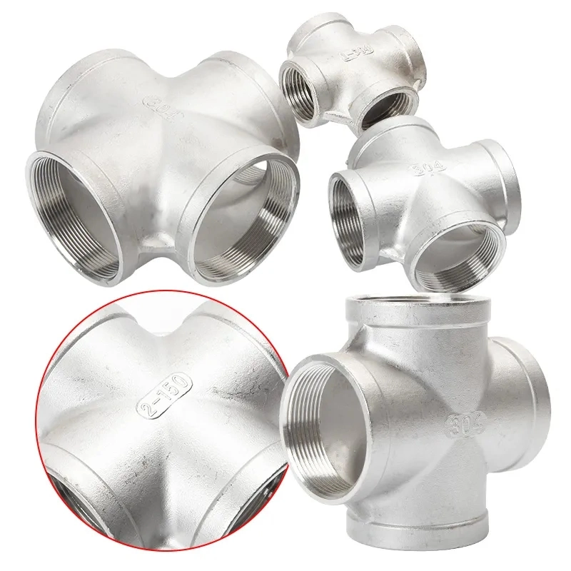 Stainless Steel Seamless Plumbing Pipe Fittings Stainless Steel Double Compression Cross Joint Screw Pipe Fitting