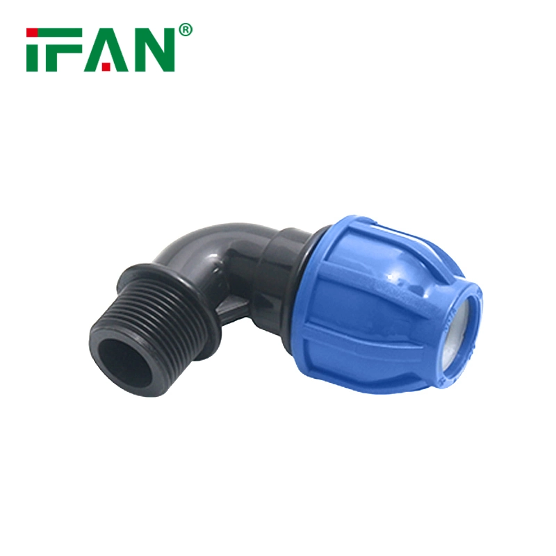 Ifan ISO CE Elbow Fittings Compression PP PE Compression HDPE Plastic Sheets 90 Degree Male Thread Elbow for Irrigation System