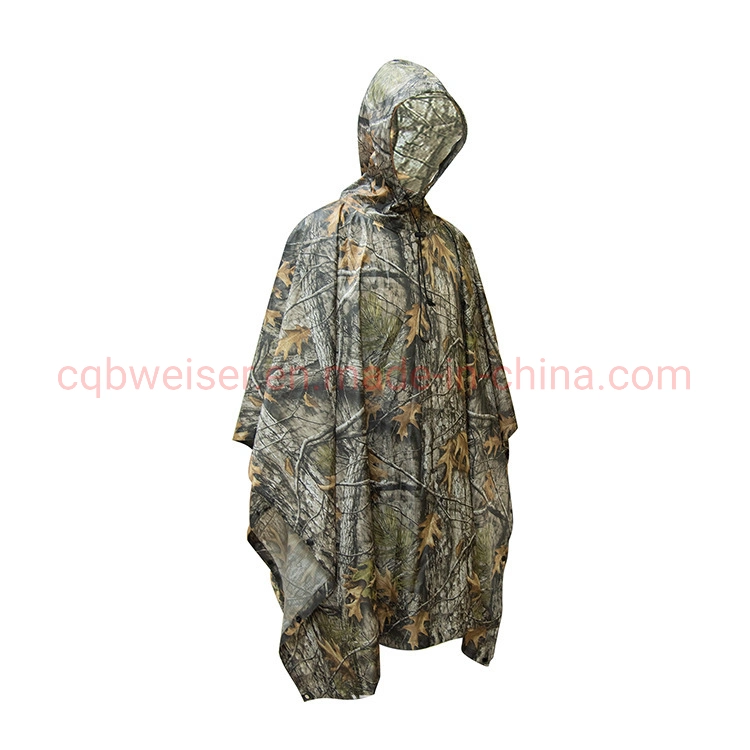 Customized Camouflage Waterproof Polyester Rain Poncho for Camping Hiking