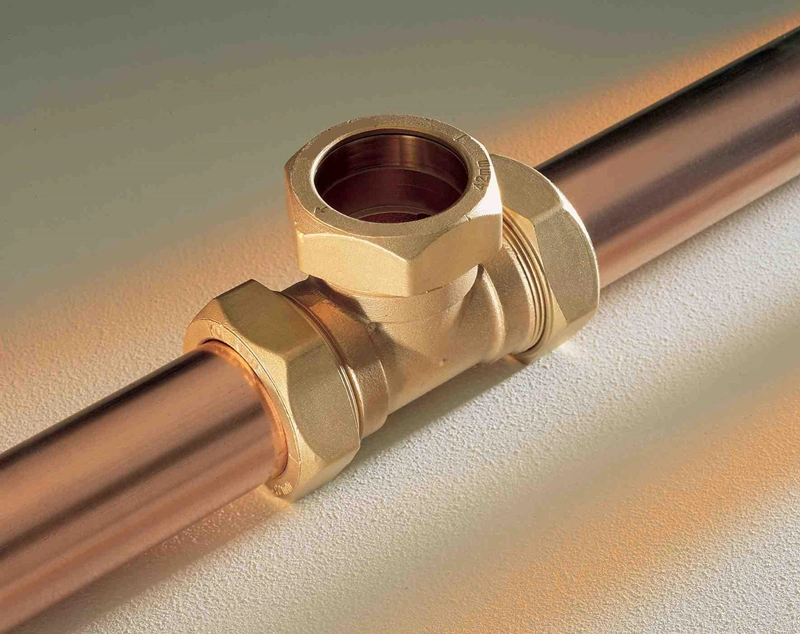 Brass Forged Compression Elbow Coupling Tee with Copper Ring