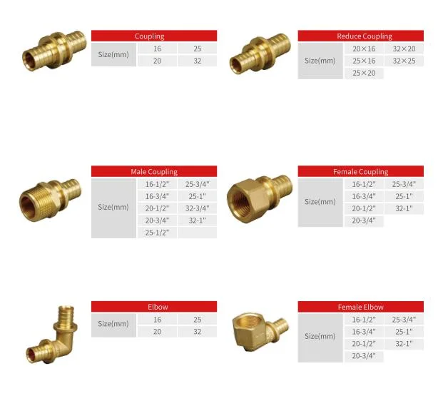 Brass Pex Pipe Sliding Fittings 16-32mm Brass Crimp Fittings