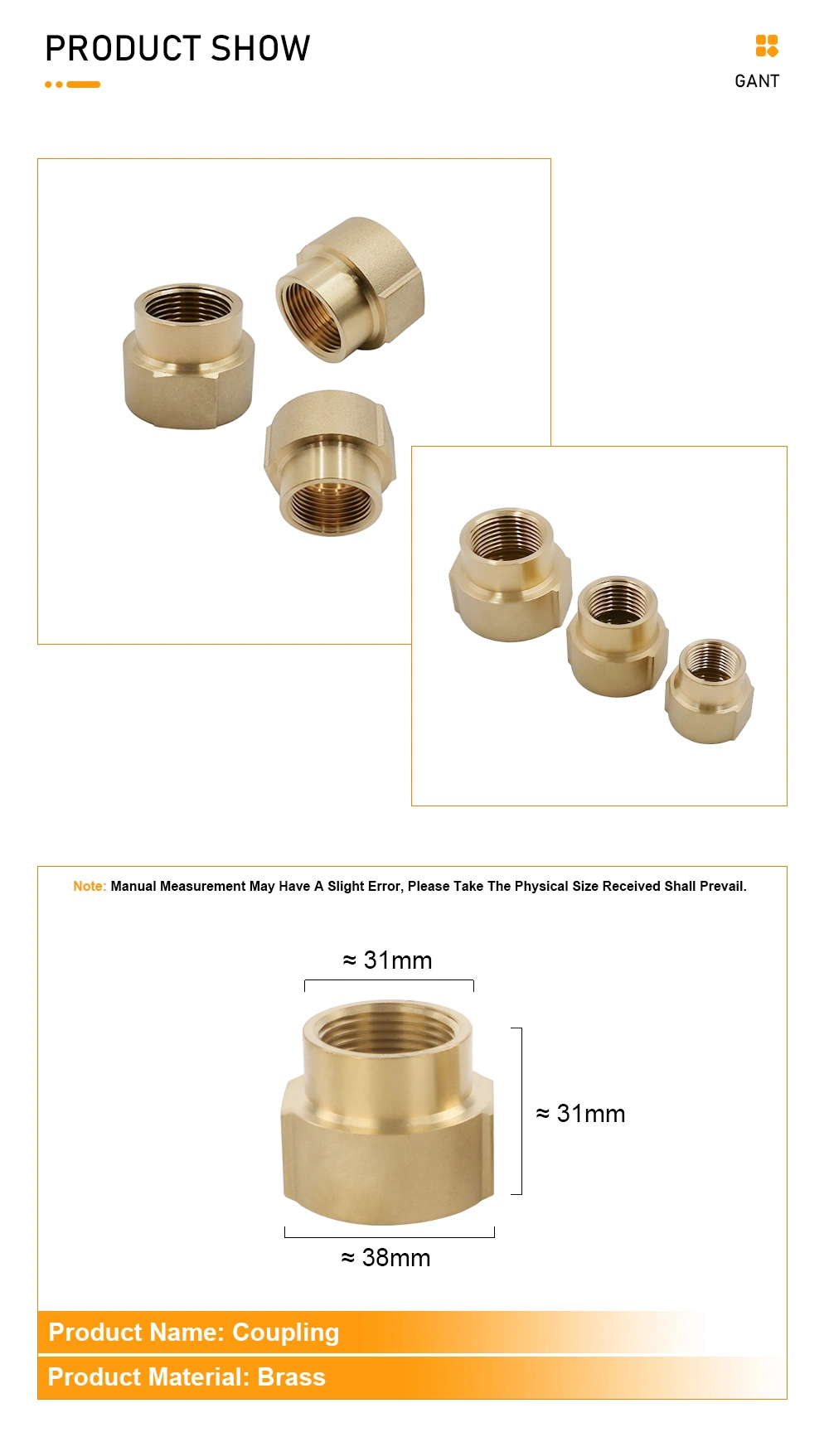 Home Improvement Brass Coupling Screw Female Pipe Brass Pipe Fitting, Adapter, 1/2&quot;for Heating and Hot Water Systems