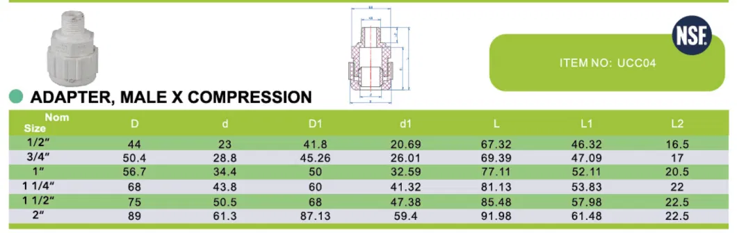 UPVC Adapter Male X Compression Pn10 (F1970) with NSF-Pw &amp; Upc