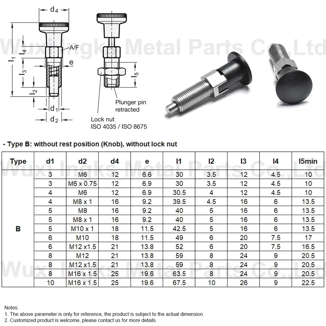 Colorful Push Button Retractable Hex Body Locking Plungers with Lock Nut