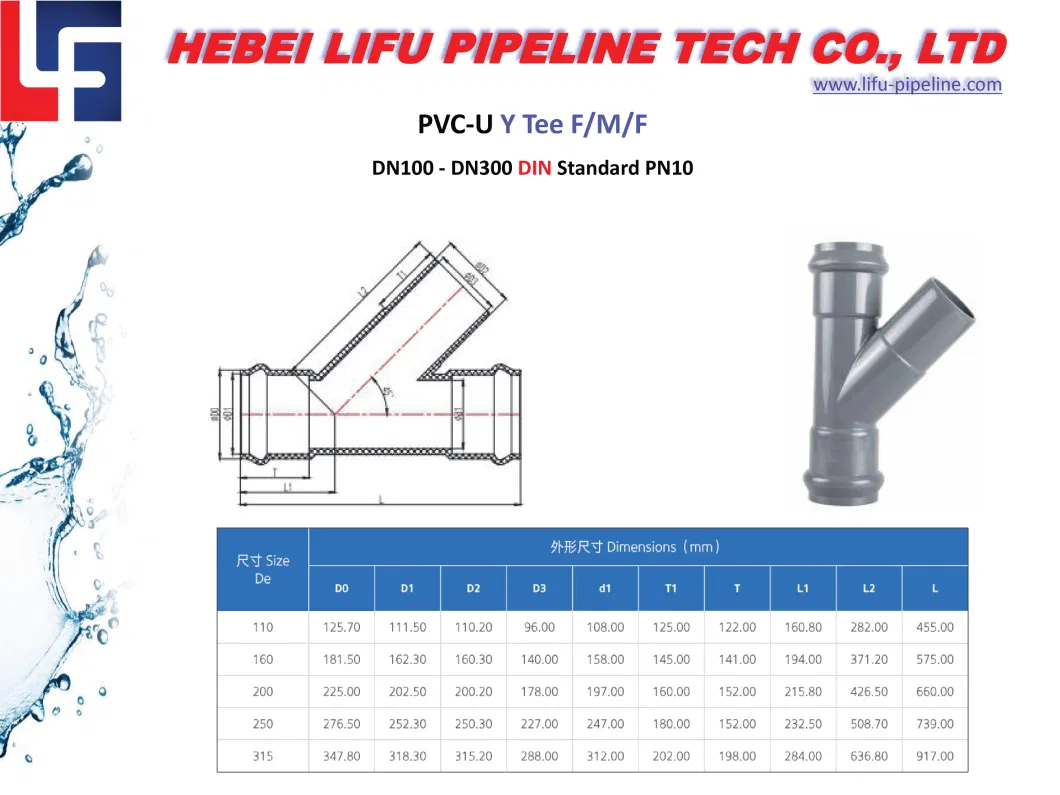 High Quality Plastic 45 Deg. Pipe Fittings PVC Pipe 90 Degree Elbow and Fittings UPVC Pressure Pipe Fitting for Water Supply Rubber Ring Joint 1.0MPa