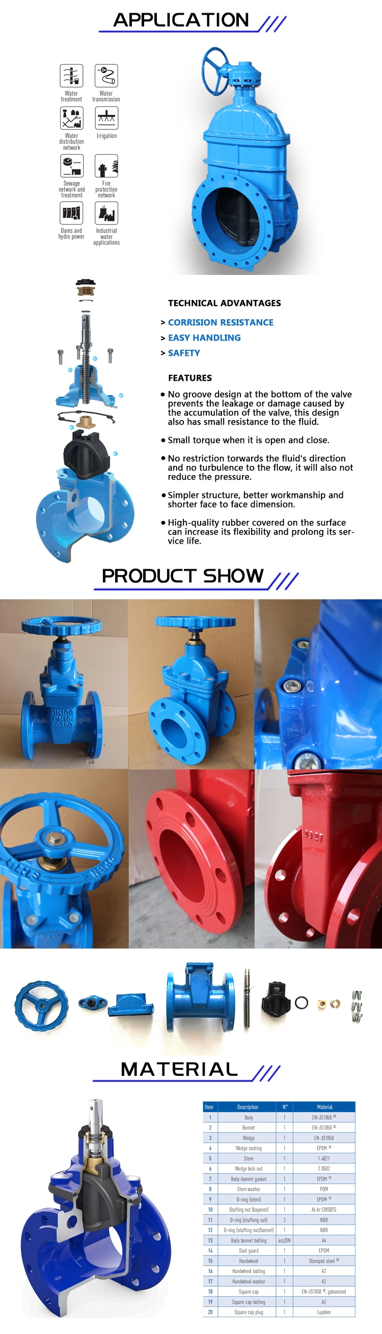 DIN BS ANSI Flange DN50-600 DIN3202 BS5163 F4 Gate Valve Brass Bonnet Di Body Resilient Seat Check Valve/Control Valve/Water Valve/Gate Valve