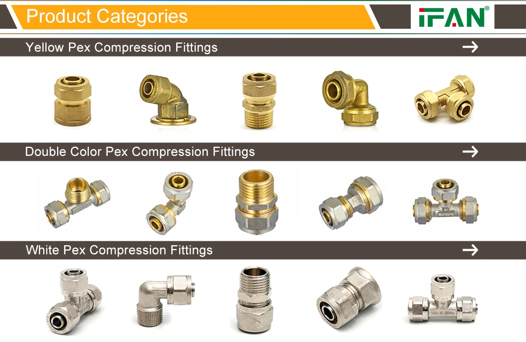 Ifan Factory Price Pex Compression Brass Tee Fittings Plumbing Pex Pipe Fittings