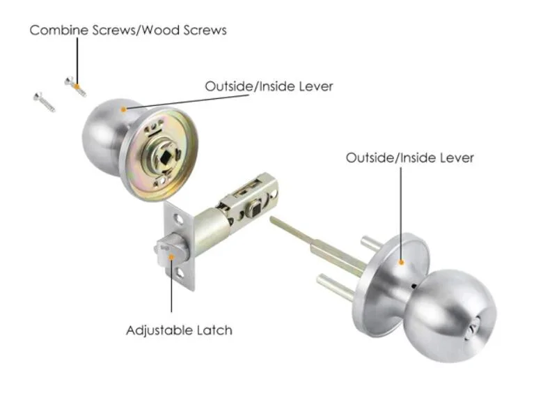 Stainless Steel Entrance Cylindrical Lock Door Knob Locks with Keys Press Button