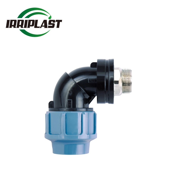 Pn16 PP Elbow Male with Brass Threaded Insert LDPE HDPE Tube Compression Fittings