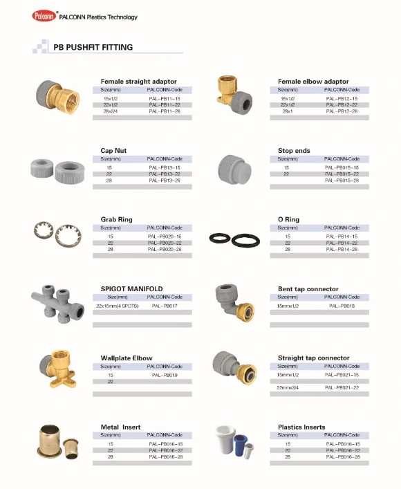 Palconn Pb Pushfit Fitting for Polybutylene Pipe