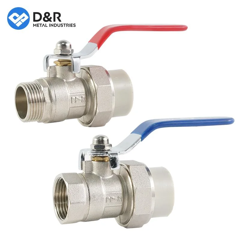 D&R Economical Hot-Selling Models OEM Welding Connected Plastic PPR Union Brass Ball Valve with Red Handle