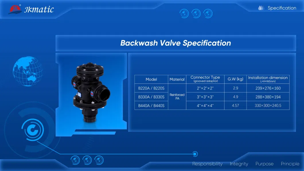 Jkmatic Low Pressure Hydraulic 2 Position 3 Way Flow Control Valve for Water Treatment System /Water Filter System