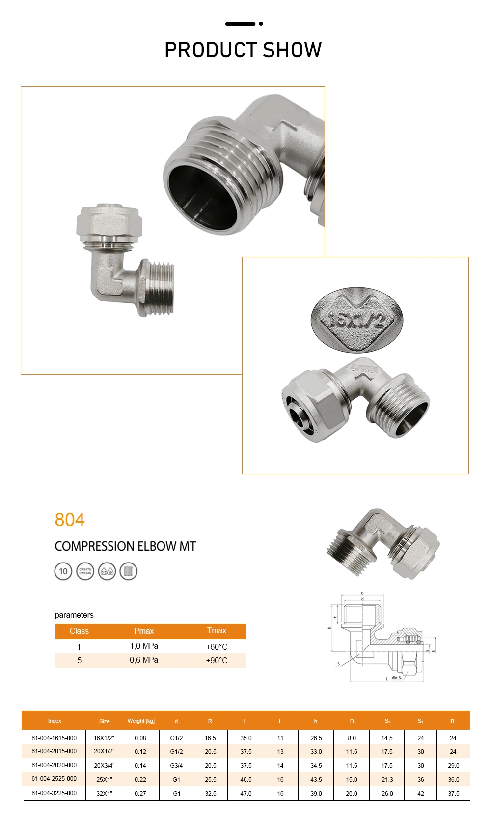 Pex Pipe Pex Male Thread Elbow Brass Compression Fitting for Plumbing