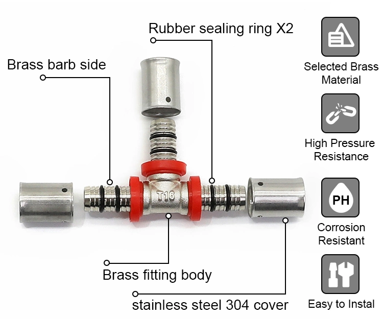 1/2 Stainless Steel Pex Fitting Plastic Fittings for Plumbing 3/4 Inch Tee Al and Gas Brass