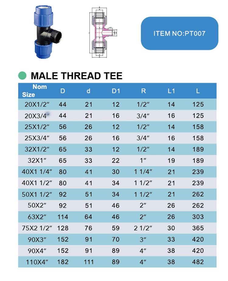 Era PP Compression Fittings Quick Best Delivery Male Thread Tee with Watermark &amp; Wras Certificated