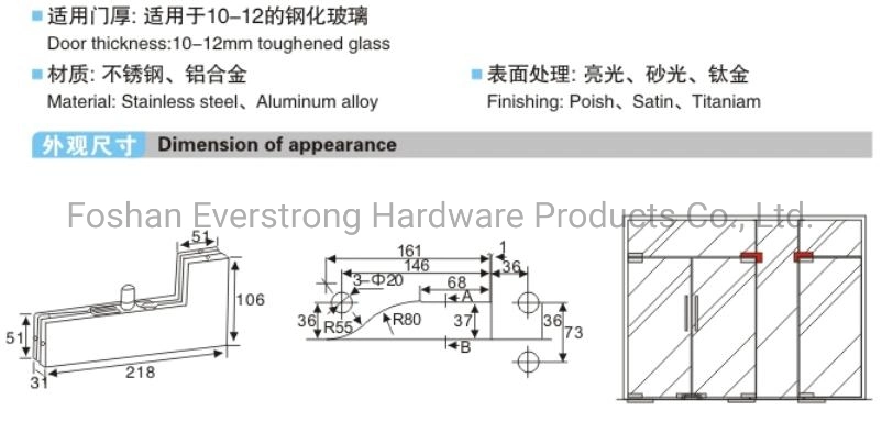 Stainless Steel Swing Sliding Frameless Office Glass Door Panel Hardware Patch Fitting