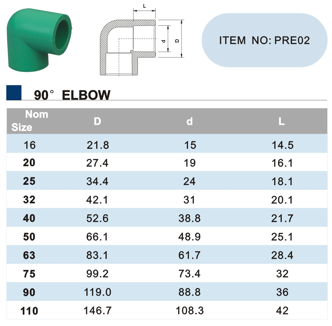 Era Hot and Cold Water Feeding DIN Standard PPR 90 Degree Elbow
