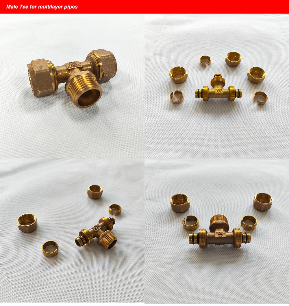 Male Tee Brass Compression Fittings for Connecting Pex Pipes