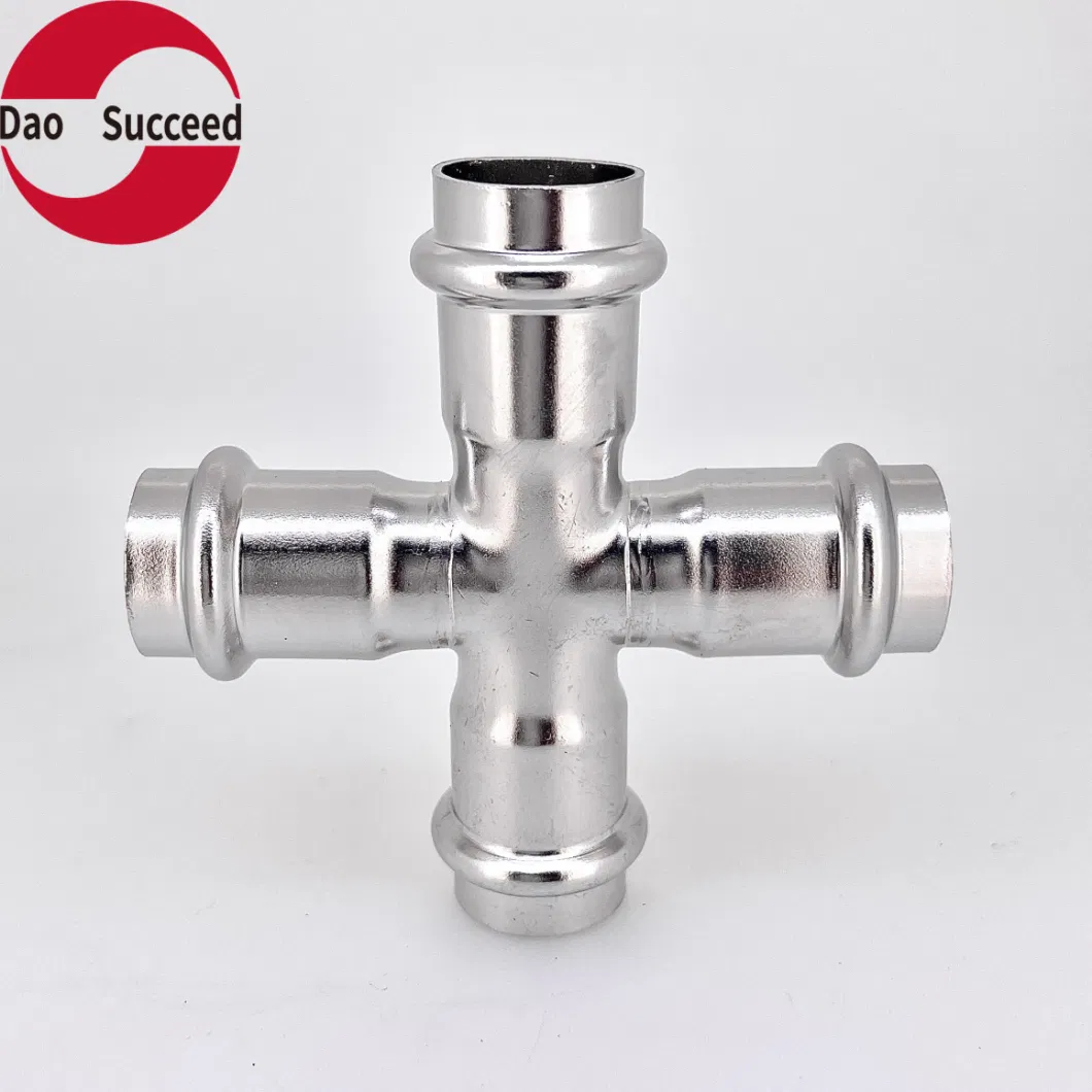 Straight Cross Stainless Steel V Profile Press Fittings