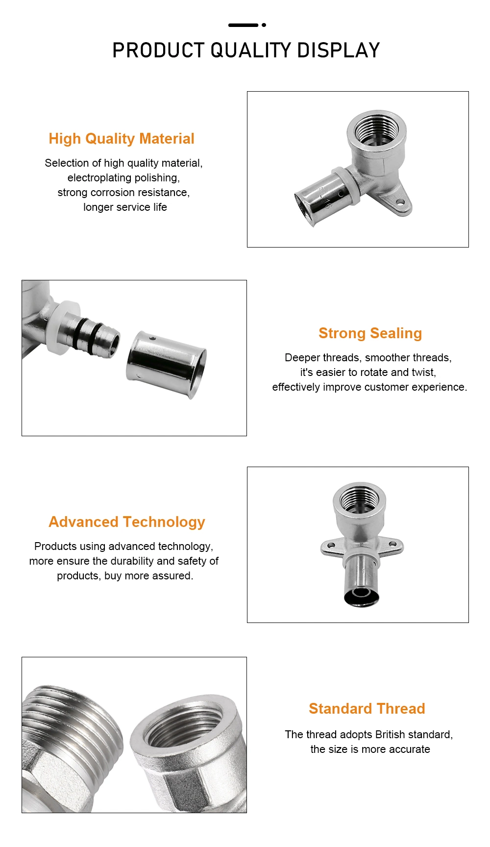 90 Degree Elbow Plumbing Brass Press Fitting Crimp Fittings for Pex-Al-Pex Pipe