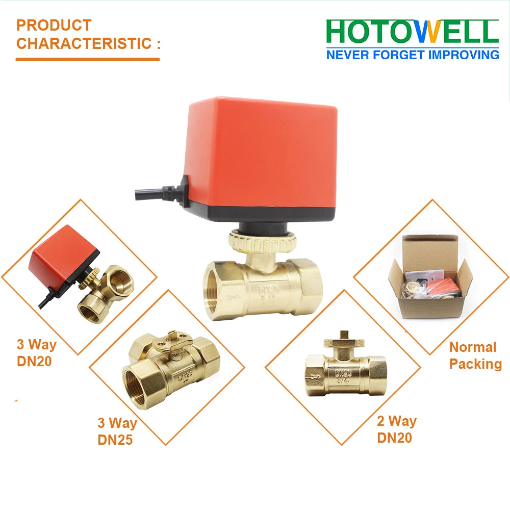 Forged Brass 3 Way Valve Side Outlet with Electric Actuator Motorized Ball Valve