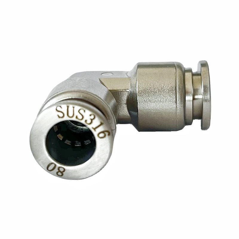 Push to Connector Stainless Steel 316L Union Elbow Pneumatic Air 90 Degree Right Angle Tube Fittings