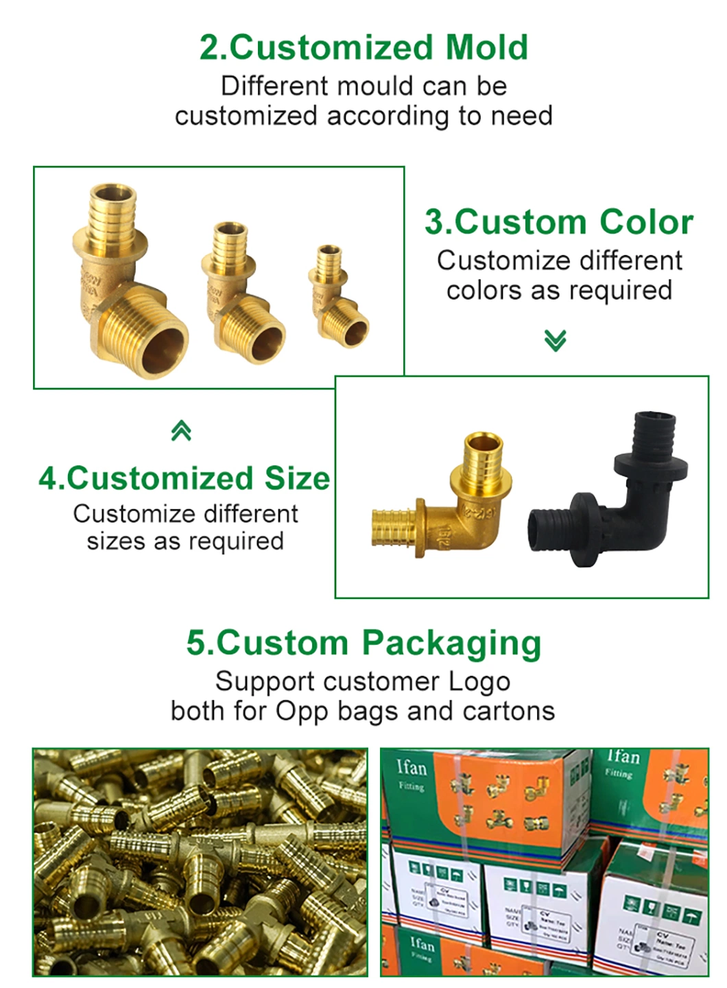Ifan Customized Brass Pex Pipe Fitting 16-32mm Yellow Pex Slide Fitting