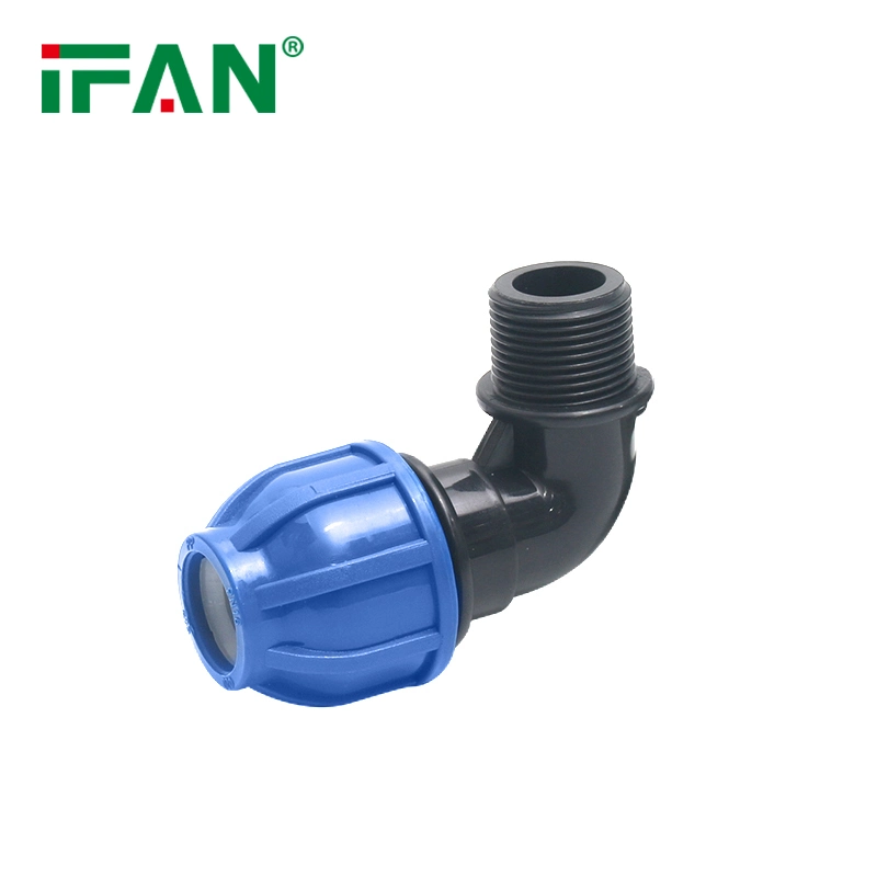 Ifan ISO CE Elbow Fittings Compression PP PE Compression HDPE Plastic Sheets 90 Degree Male Thread Elbow for Irrigation System