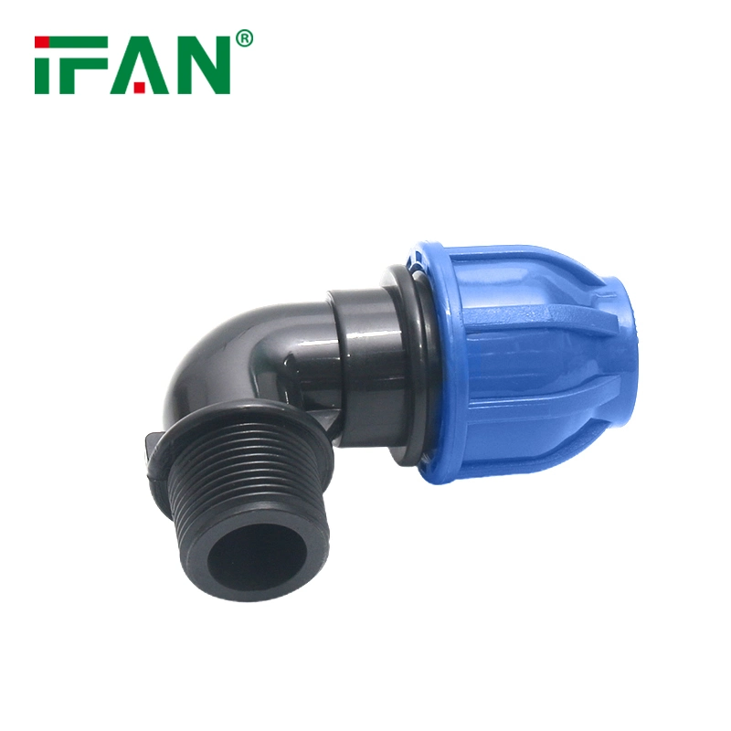 Ifan ISO CE Elbow Fittings Compression PP PE Compression HDPE Plastic Sheets 90 Degree Male Thread Elbow for Irrigation System