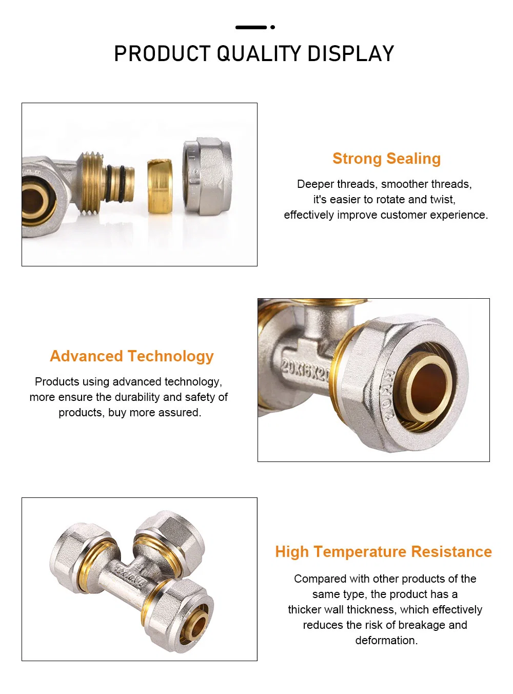 Modern Building Material Plumbing Pex Tee Connector Male Female Brass Compression Fitting