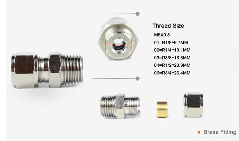 Bite Type Compression Nickel Plated Brass Copper Straight Male Tube Pneumatic Fittings