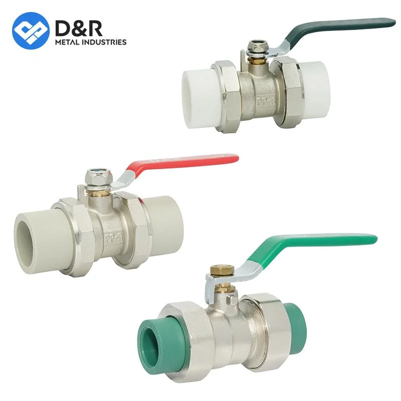 D&R Economical Hot-Selling Models OEM Welding Connected Plastic PPR Union Brass Ball Valve with Red Handle