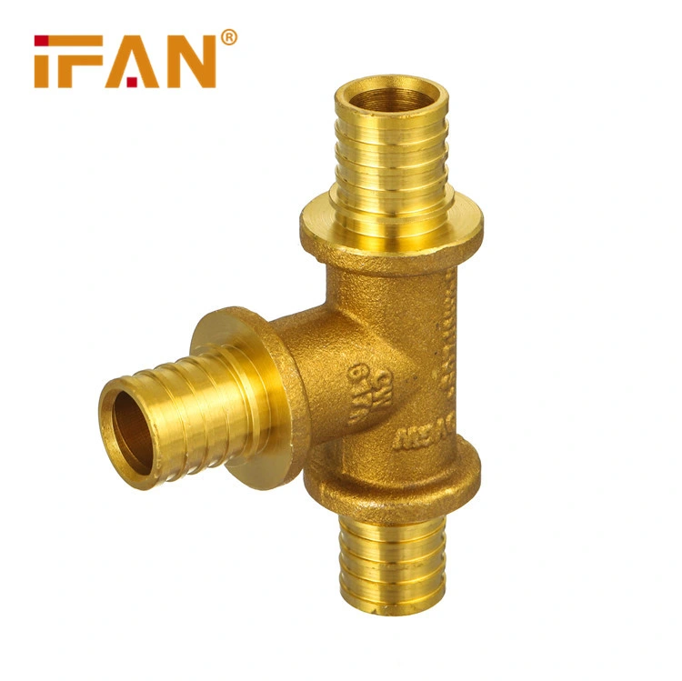 Ifan High Quality 90 Degree Brass Tee Coupling Pex Pipe Fitting for Water Supply