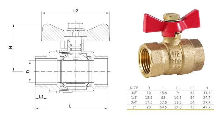 D&R China Valve Manu Factory Bsp NPT Nickel Coating Material 1/2 Inch Brass Ball Valve with Iron Ball Aluminum Butterfly Handle