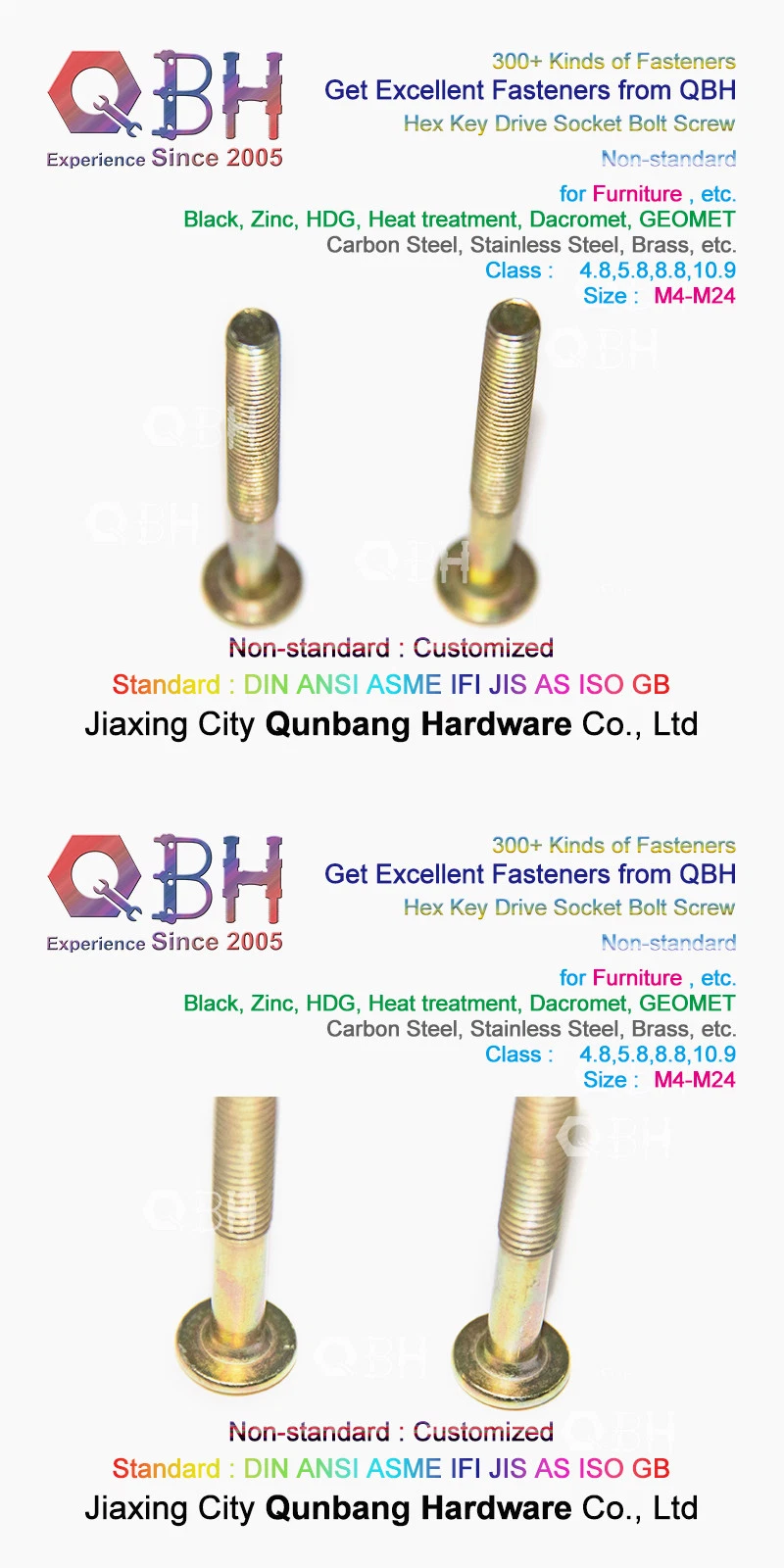 Qbh Brass Copper Carbon Steel Stainless Steel Aluminum Half Threaded Hexagon Hexagonal Hex Key Drive Socket Spare Bolt Screw Chair Leg Furniture Fittings