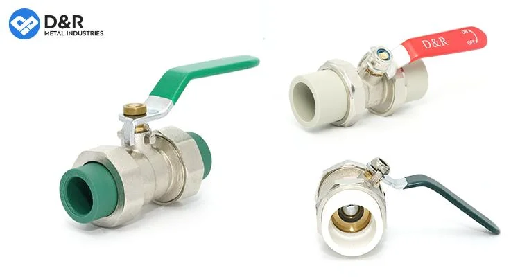 D&R Economical Hot-Selling Models OEM Welding Connected Plastic PPR Union Brass Ball Valve with Red Handle