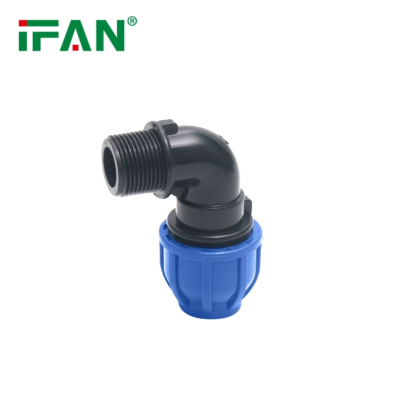 Ifan ISO CE Elbow Fittings Compression PP PE Compression HDPE Plastic Sheets 90 Degree Male Thread Elbow for Irrigation System