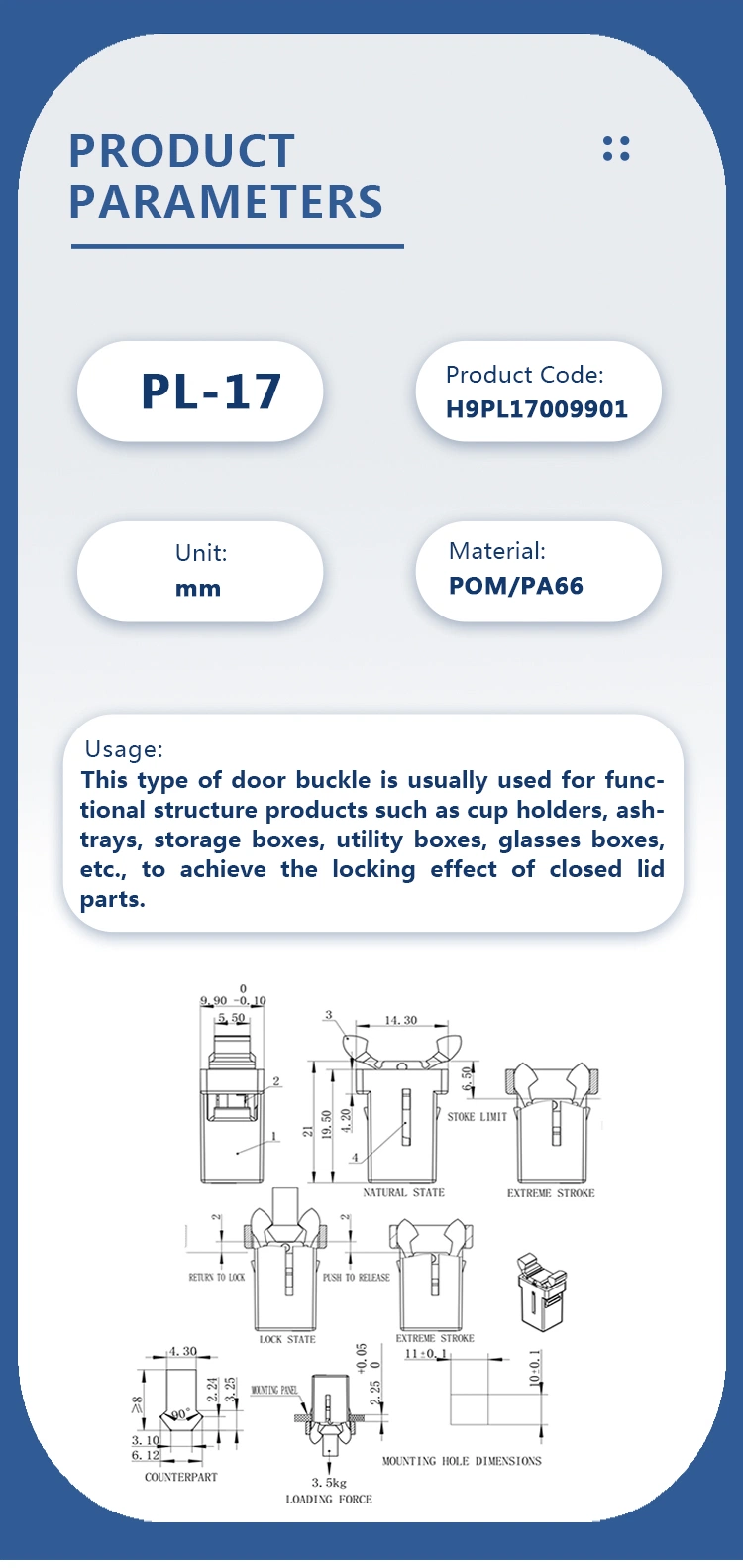 Spring Latch Press to Open and Close Door Buckle Plastic Latch Lock