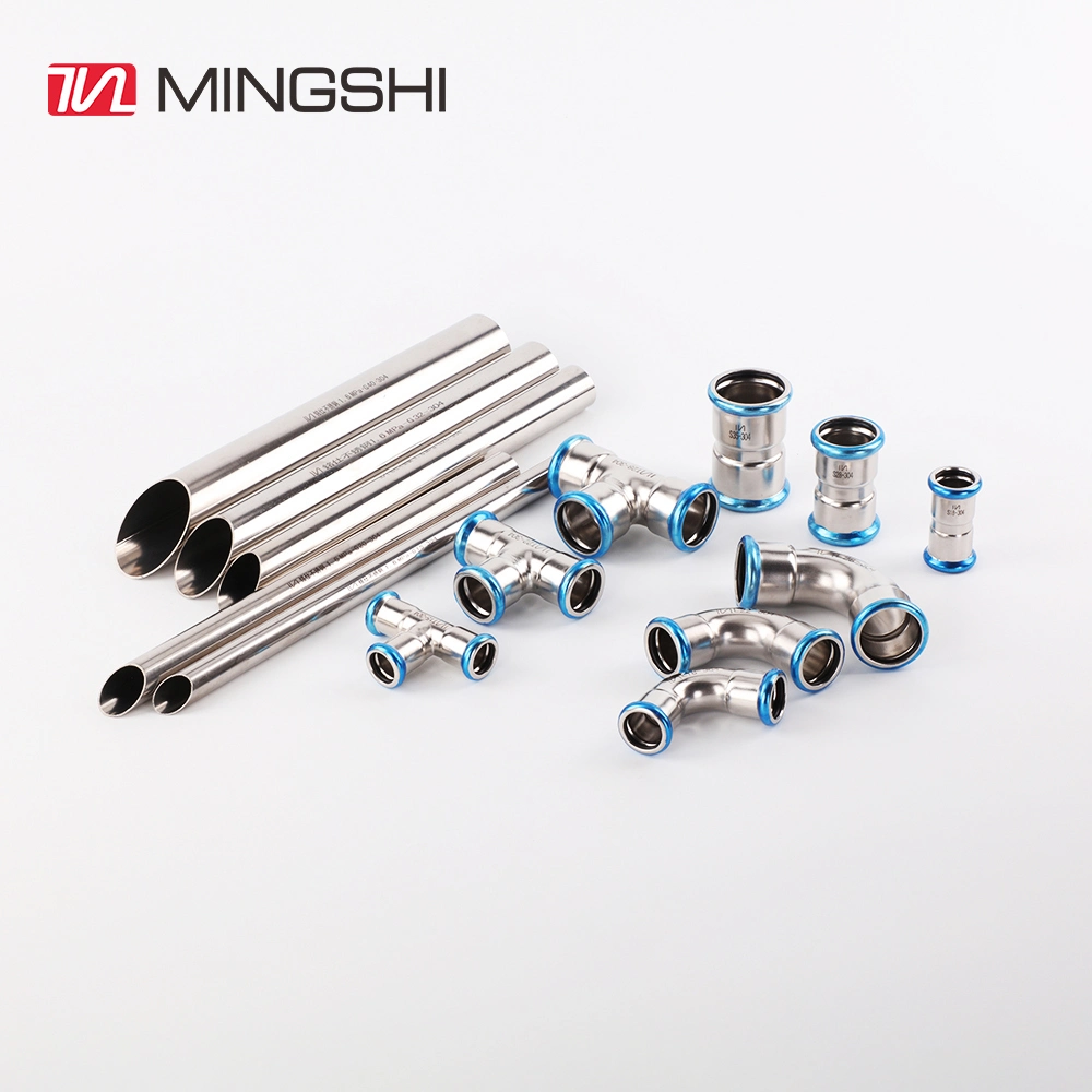 Mingshi Plumbing Materials Floor Heat and Water Supply System V Type Tee Press Stainless Steel Fitting