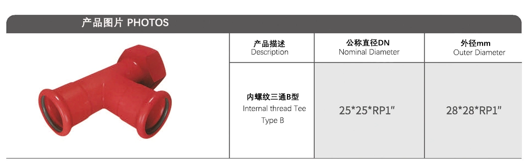 DN25*25*RP1&quot; Od28*28*RP1&quot;mm Carbon Steel Fire Fighting Pipe Fitting Internal Thread Tee Type B