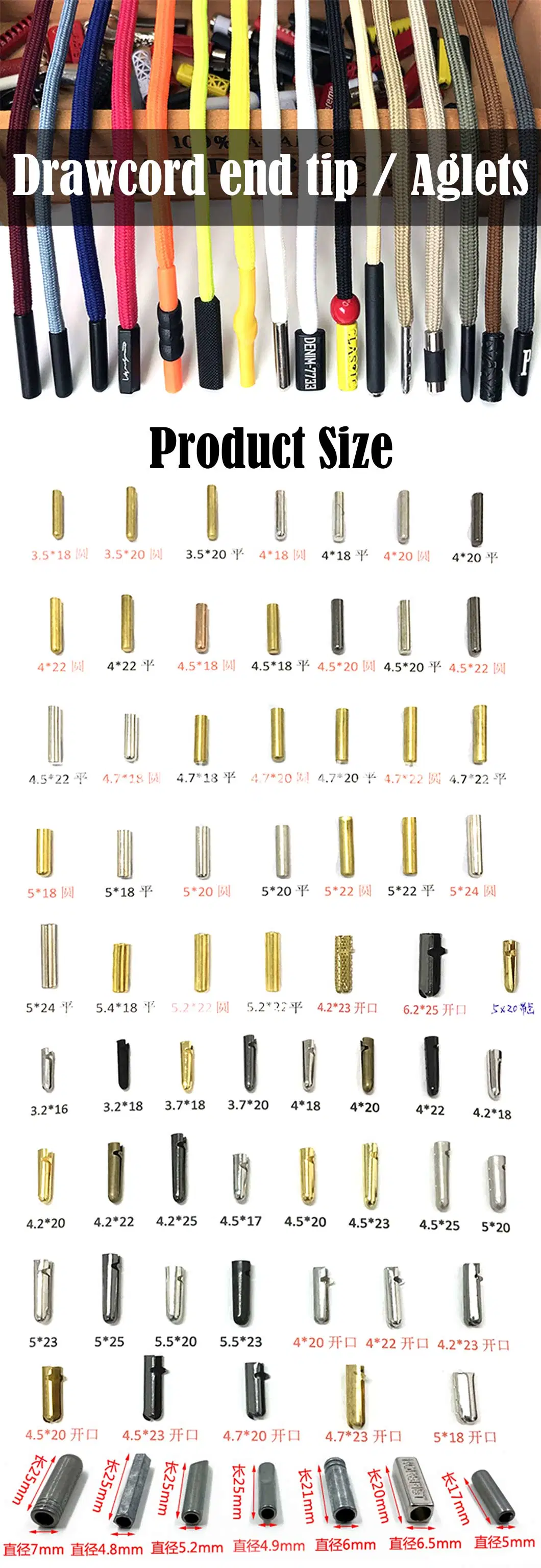 Wholesale Metal Shoe Lace Crimp Aglets Alloy Brass Tips