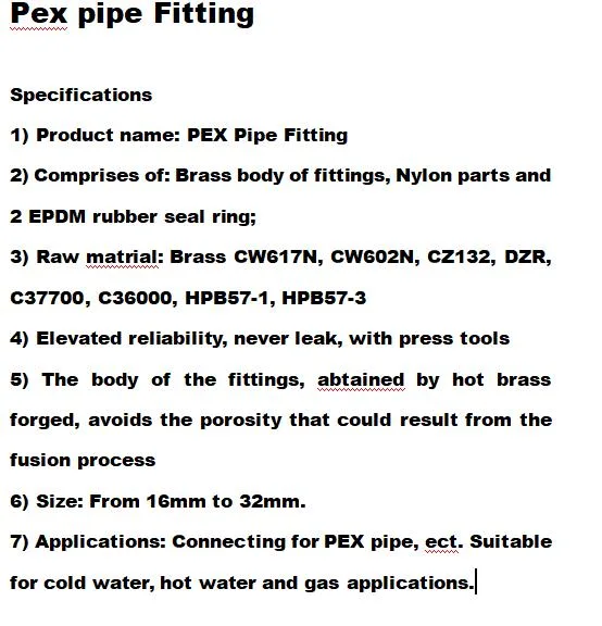 Press Fittings in Brass /Water Fitting/Gas Fitting/Copper/Coupling Fitting/Sanitary Fitting