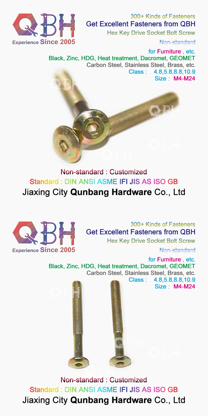 Qbh Brass Copper Carbon Steel Stainless Steel Aluminum Half Threaded Hexagon Hexagonal Hex Key Drive Socket Spare Bolt Screw Chair Leg Furniture Fittings