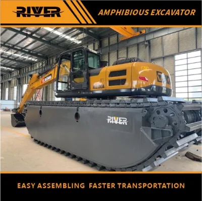 Dredging, Demolition, Construction, Photovoltaic, Shallow Waters Swamp Buggy Floating Marsh Excavators with Hydraulic Amphibious Side Pontoons